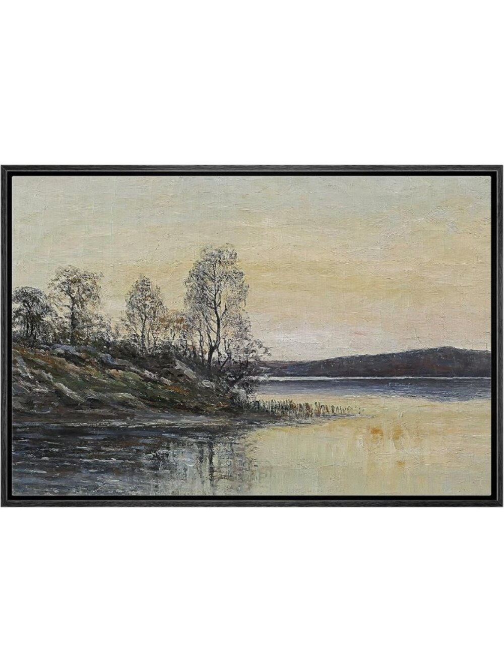 Framed Canvas Wall Art - Autumn Riverside Scenery, Rustic Fall Landscape, 24"x36